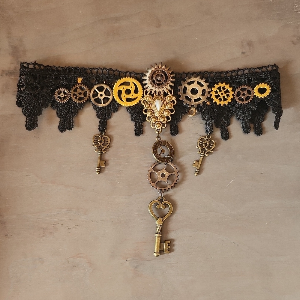 Steampunk Black and Gold Choker Necklace
